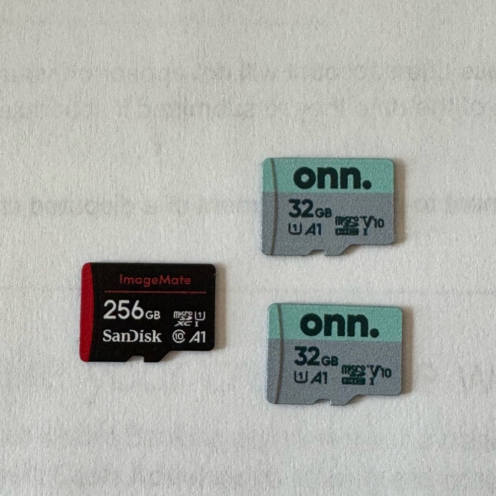 SanDisk 256GB and Onn 32GB MicroSD Cards